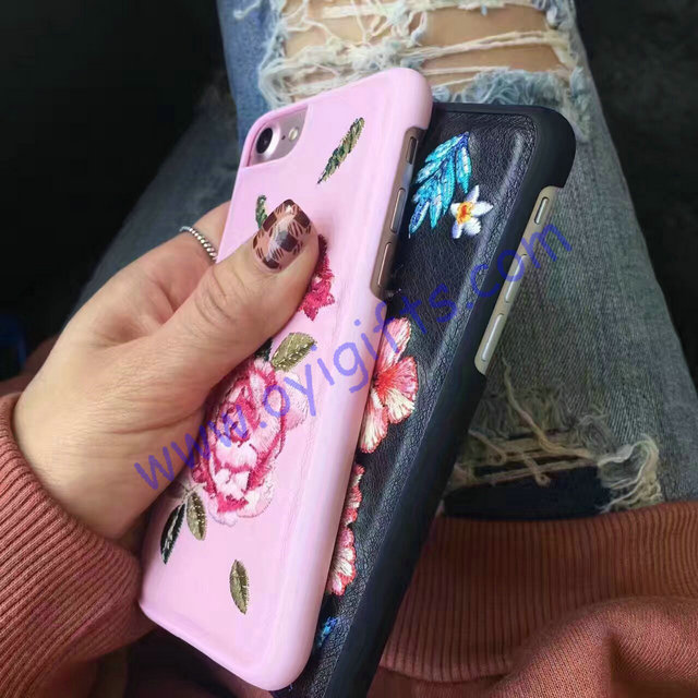 Embroidery leather Design Plastic Phone case cover