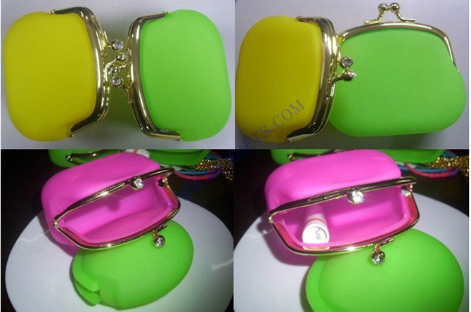 2012 HOT SELL Diamond Silicone Coin Purse With Metal,Silicone Diamond Wallet,Silicone Purse Wallet